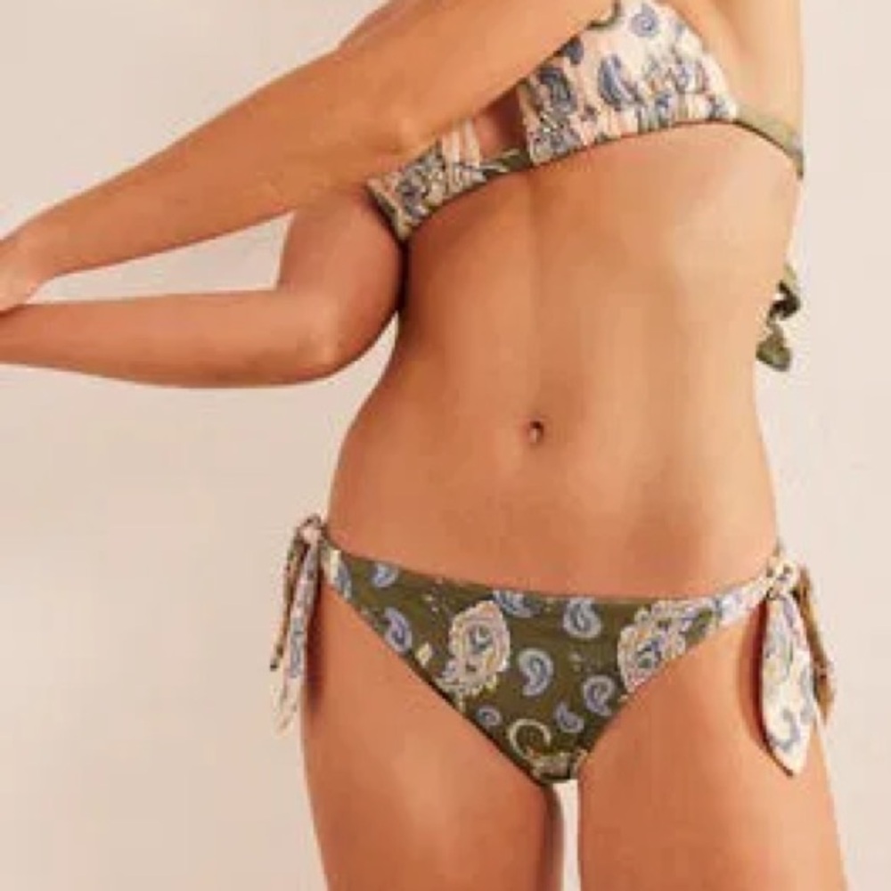 Boden Paisley Print Side Tie Bikini Set in Basil US 6 NWT